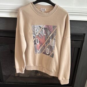 Beige Graphic Korean Sweatshirt